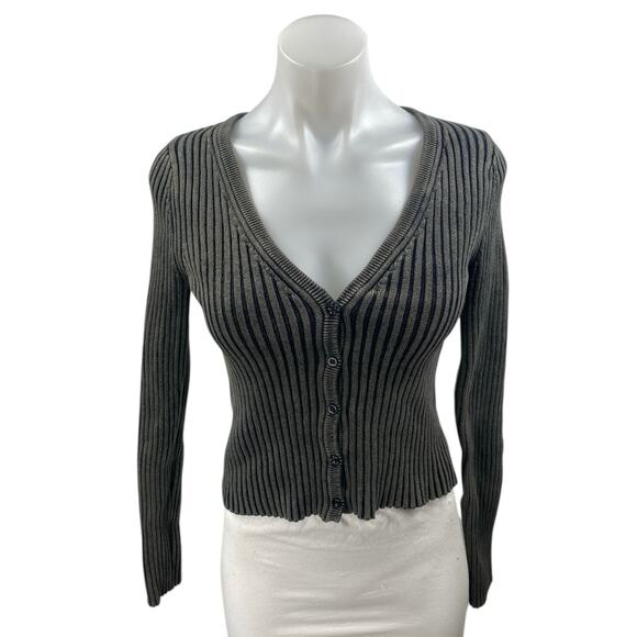 Gap Black Ribbed Knit Button Down V-neck Long Sleeve Crop Cardigan Sweater Top S - Picture 1 of 4